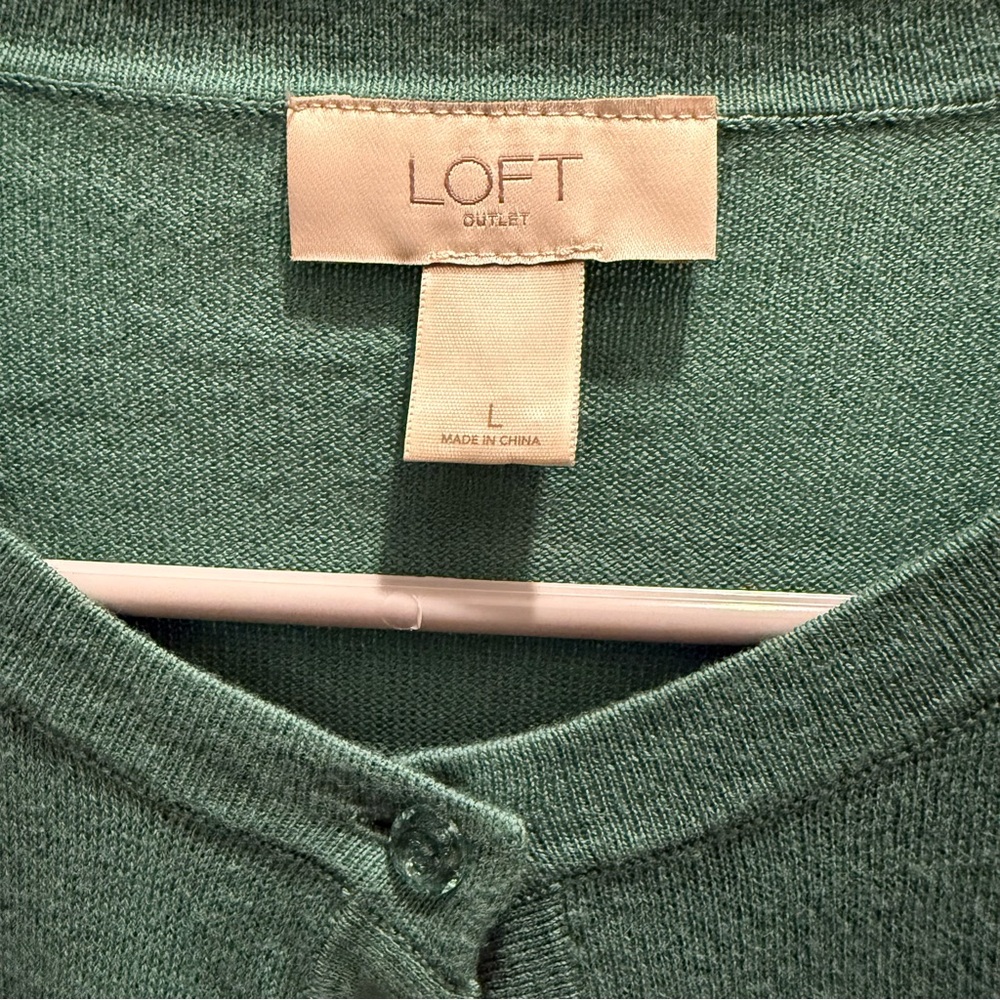 LOFT Outlet Green Lightweight Button Front Cardigan Size L - Picture 3 of 5